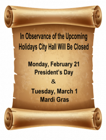 2022 Presidents Day, Mardi Gras Office Closure